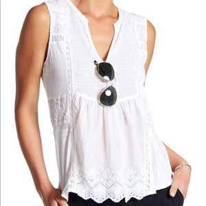 Lucky Brand Washed Woven Mix Shell Top NWT